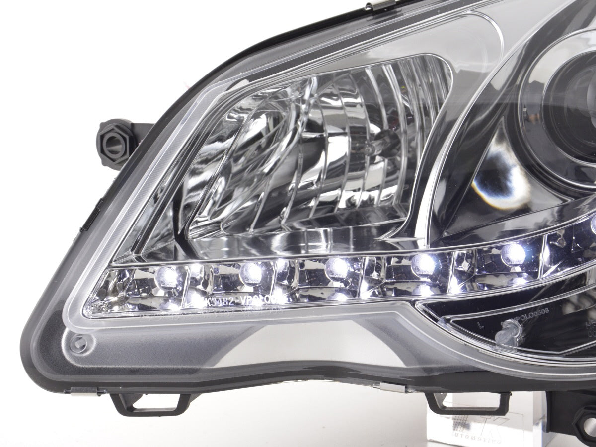 Scheinwerfer Set Daylight LED TFL-Optik VW Polo Typ 9N3 05-09 chrom für Rechtslenker Scheinwerfer Set Daylight LED TFL-Optik VW Polo Typ 9N3 05-09 chrom für Rechtslenker